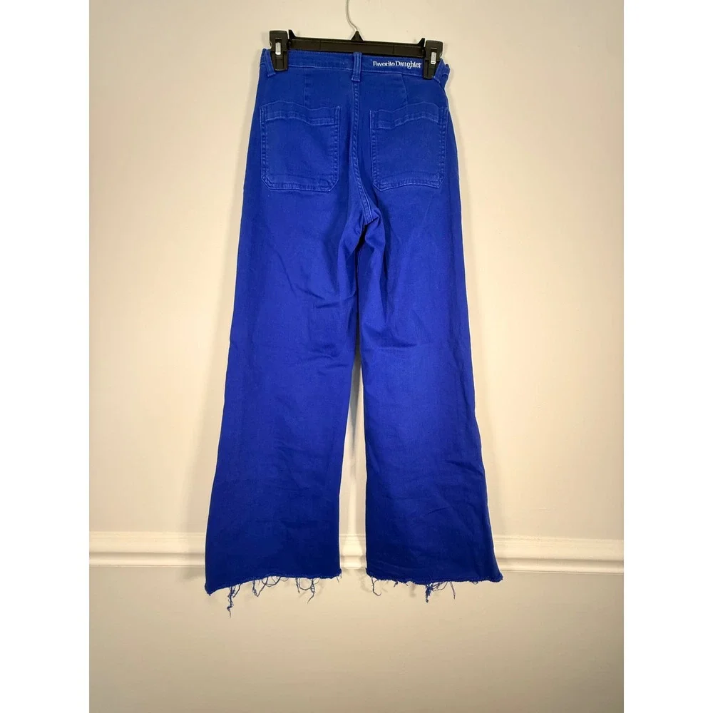 Favorite Daughter The Mischa Wide Leg Jeans Electric Blue Raw Hem 24
